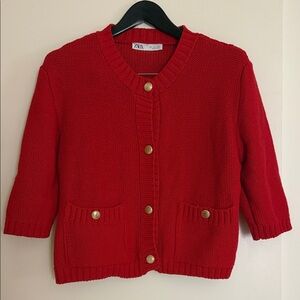 Vibrant Red Button-Up Cardigan